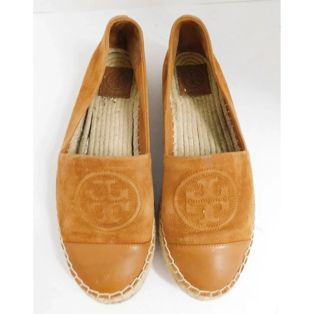 Tory Burch Benton Brown Espadrille Suede Flat Shoes $230rt sz 10 M